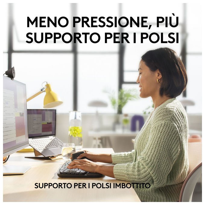 Logitech 920-012330 Wave Keys for Business Tastiera Wireless Ergonomica Supporto Polsi colore Grafite