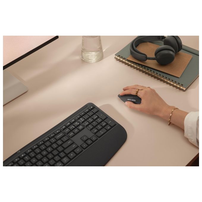 Logitech 920-014034 Signature Comfort Plus Combo MK880 Tastiera e Mouse Wireless con Poggiapolsi Integrato e Cuscinetto per Palmo Grafite