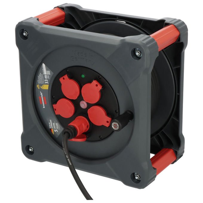 Brennenstuhl 9202330110 KA 3200 5 Avvolgicavo professionale 5 prese IP44 33 m H07RN-F 3G2.5 colore Nero Rosso Argento