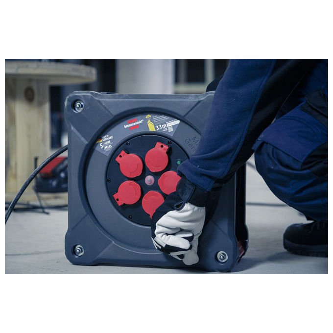 Brennenstuhl 9202330110 KA 3200 5 Avvolgicavo professionale 5 prese IP44 33 m H07RN-F 3G2.5 colore Nero Rosso Argento