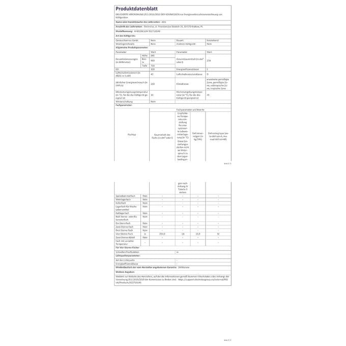 Aeg AHB526E1LW Congelatore a Pozzetto Capacita' 260 Litri Classe energetica E (A++) Low Frost Bianco