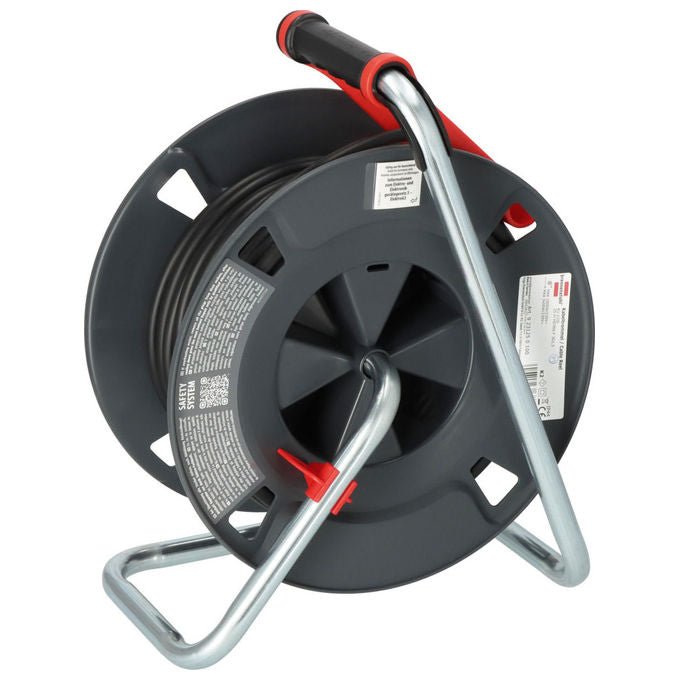 Brennenstuhl 9231250100 Kabeltrommel Serie KU Bobina Avvolgicavo 5 Prese AC 25 m IP44 con Protezione da Sovraccarico e Surcalore colore Nero Rosso