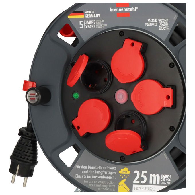 Brennenstuhl 9232250100 300 KU 2200 Cavo avvolgibile 5 prese IP44 H07RN-F 3G2,5 25 m colore Nero