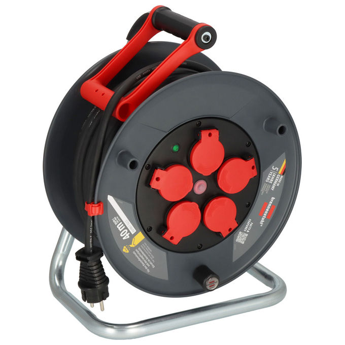 Brennenstuhl 9232400100 Professional Cavo Avvolgicavo 40 m 5 Prese IP44 H07RN-F 3G2.5 colore Nero Rosso