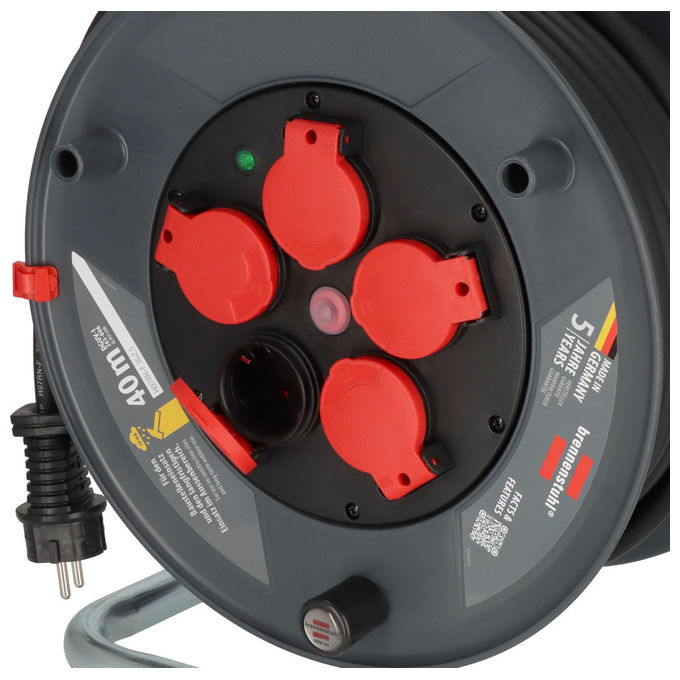 Brennenstuhl 9232400100 Professional Cavo Avvolgicavo 40 m 5 Prese IP44 H07RN-F 3G2.5 colore Nero Rosso
