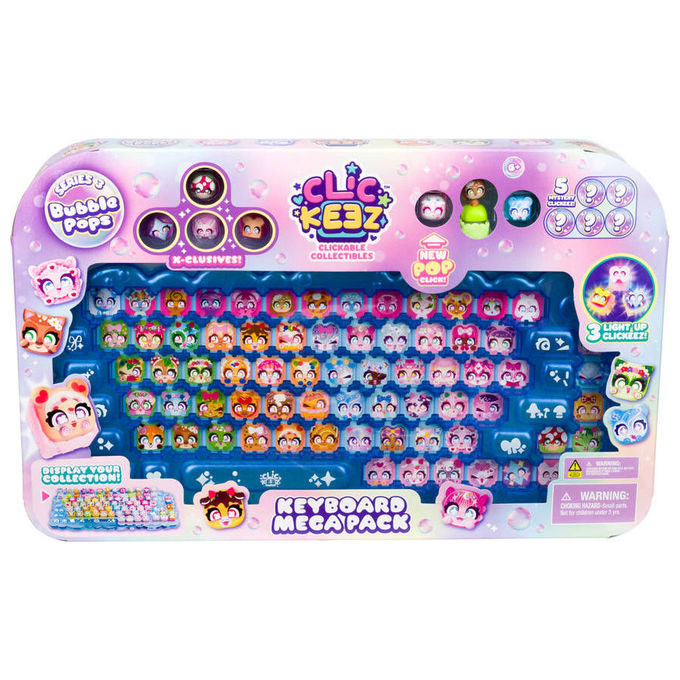 Goliath 937216 Clickeez Keyboard Mega Pack Serie 3 Bubble Pops Fidget Toy con 12 Personaggi 4 Esclusivi 3 Basi Illuminate Portachiavi Colore Multicolore