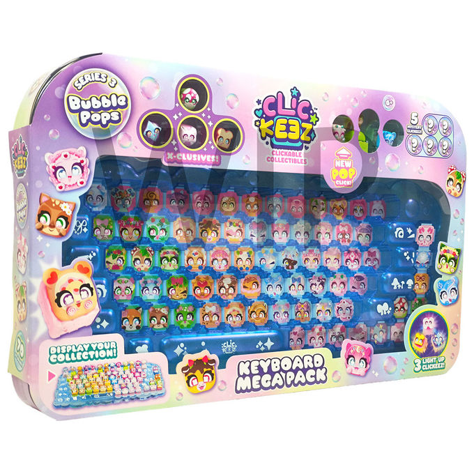 Goliath 937216 Clickeez Keyboard Mega Pack Serie 3 Bubble Pops Fidget Toy con 12 Personaggi 4 Esclusivi 3 Basi Illuminate Portachiavi Colore Multicolore