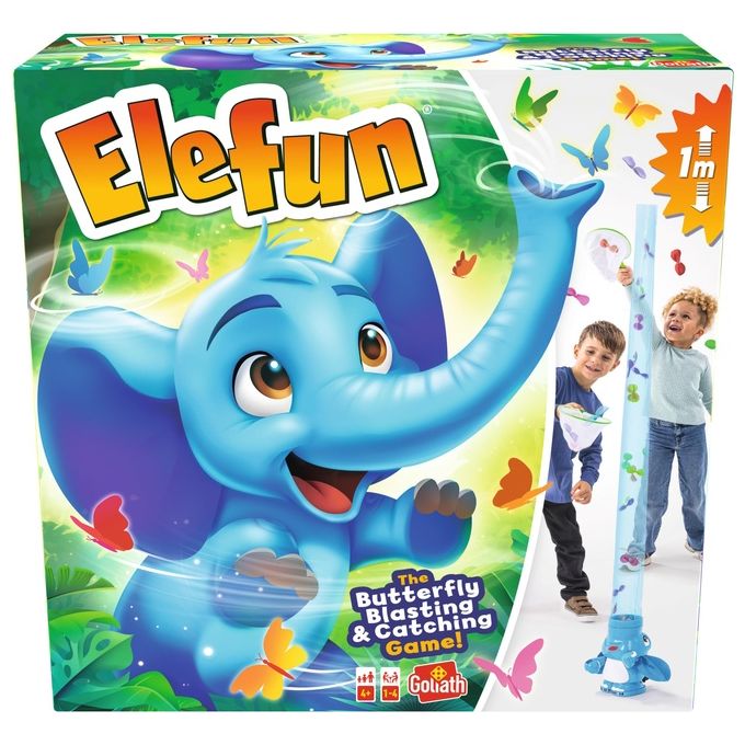 Goliath 937446 Elefun Gioco da Tavolo per Bambini e Famiglie con Elefante Lancia Farfalle 25 Pezzi 2 Giocatori colore Multicolore