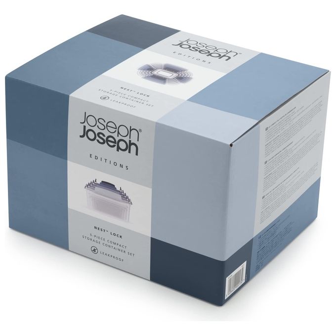 Joseph Joseph 81105 Nest Lock Set 5 Contenitori Ermetici con Coperchio Salvazio Annidabili Impilabili Congelatore Microonde Lavastoviglie Superiore colore Blu