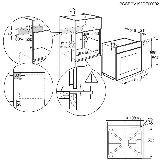Electrolux 949 286 001 Serie 300 Forno da incasso Multifunzione 72 L Classe A+ Cottura ventilata Grill Scongelamento Pulizia AquaClean (59.4x59.4x56.8 cm) colore Acciaio inox