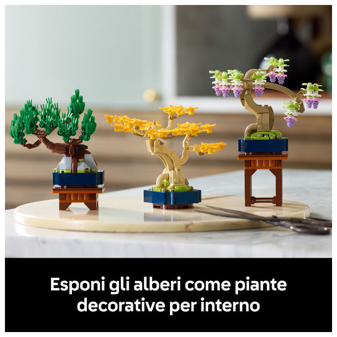 Lego 10373 Botanicals Mini Bonsai Set da Costruzione 3 Piante Artificiali con Foglie Intercambiabili e 2 Espositori colore Multicolore