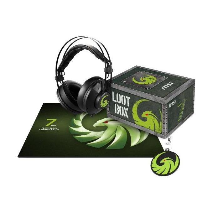 Msi Lootbox per Alpha15 Bundle Cuffie da Gioco Tappetino per Mouse Gancio