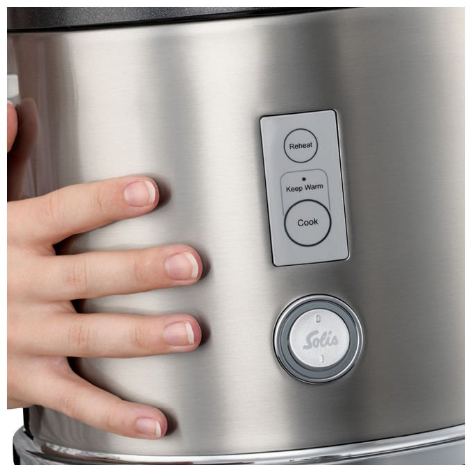 Solis 979.09 Cuoci Riso 1,2 L 650 W Touch con Funzione Mantieni Caldo Coperchio in Vetro Acciaio Inox colore Grigio