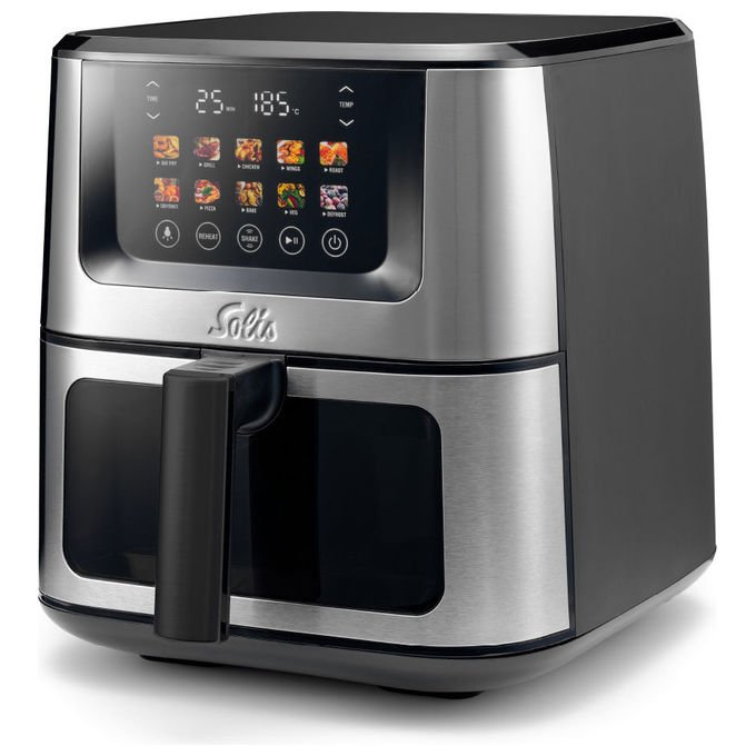 Solis 97978 Air Fry and Dry XL Friggitrice ad aria 7,5 L 1870 W 10 programmi Touch colore Nero, Argento