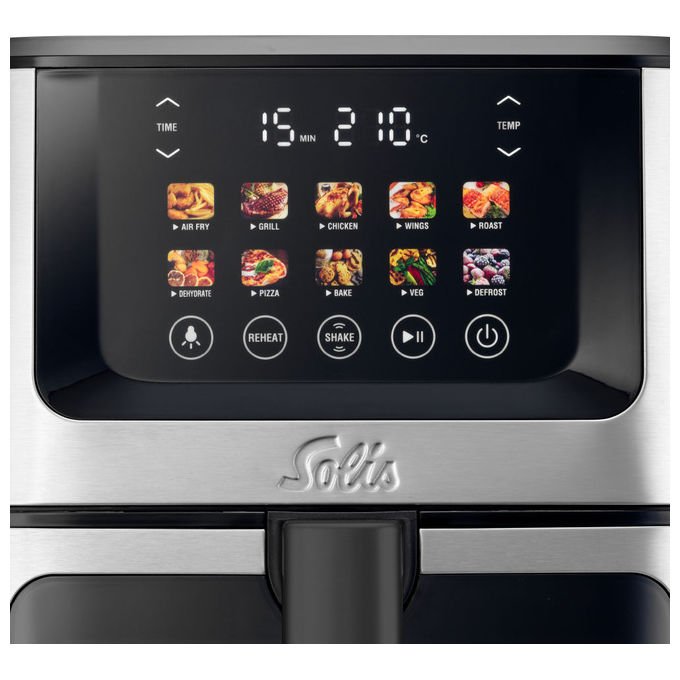 Solis 97978 Air Fry and Dry XL Friggitrice ad aria 7,5 L 1870 W 10 programmi Touch colore Nero, Argento