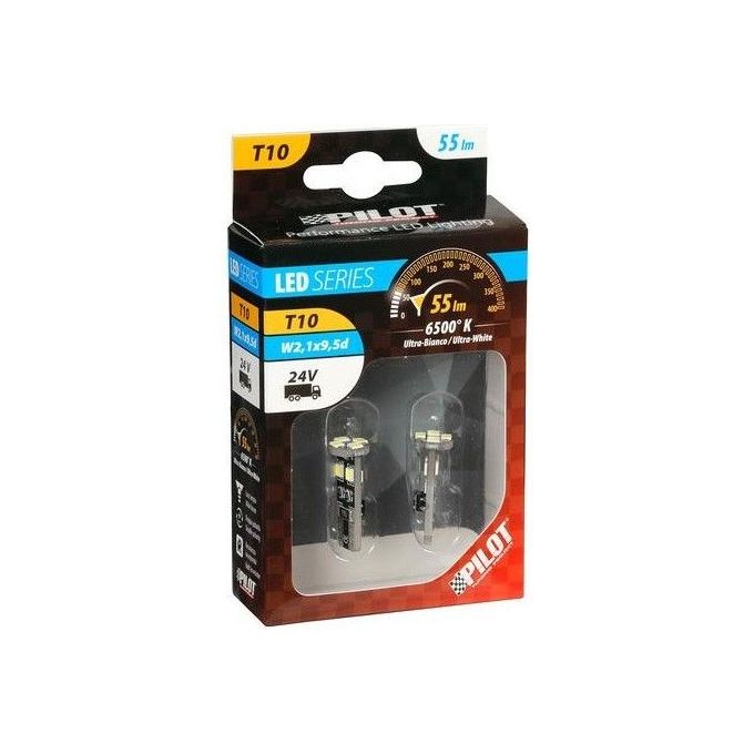 Lampa 24V Hyper-Led 24 Micro - 8 SMD x 3 chips - (T10) - W2.1x9.5d - 2 pz  - D-Blister - Bianco - Resistenza incorporata