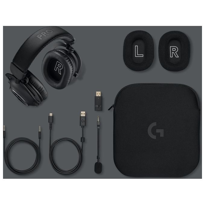Logitech 5099206129429 PRO X 2 LSPEED Cuffie da Gioco Wireless e Bluetooth con Microfono Boom Circumaurali in Grafene Noise Cancelling 50 h di Autonomia colore Nero