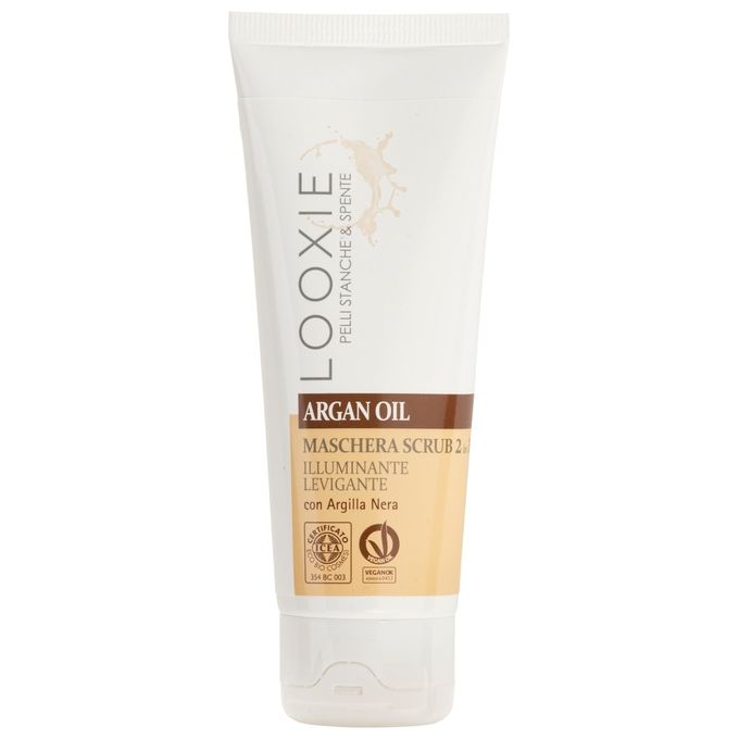 Looxie Maschera Scrub 2 in 1 Illuminante Levigante Argan Oil con Argilla Nera per una Pelle Radiosa e Levigata