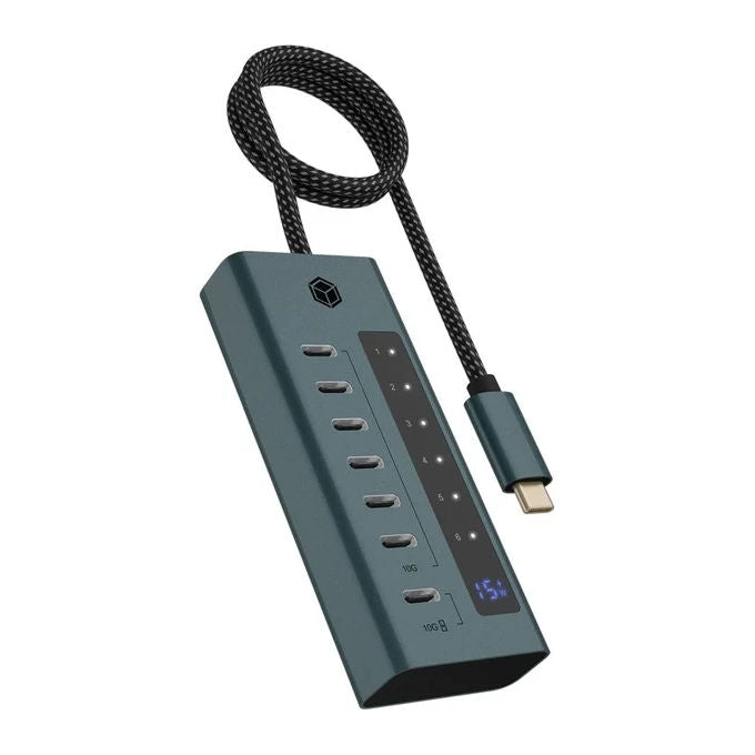 Icy Box IB-HUB1457-C31 Hub USB 7 porte USB Type-C 3.2 Gen 2 fino a 10 Gbps con funzione di ricarica colore Verde