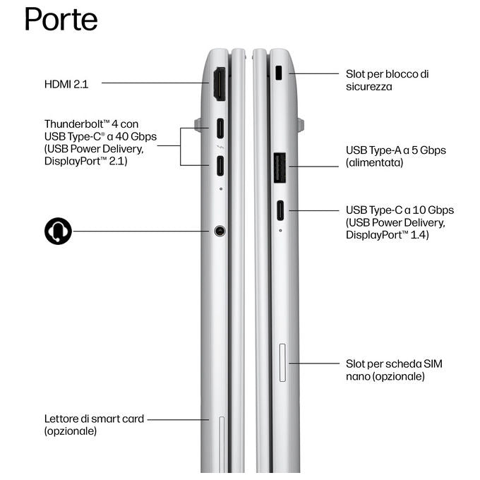 HP E43GCAT EliteBook 8 G2i Computer portatile Intel Core Ultra 7 32 GB LPDDR5x-SDRAM 1 TB SSD Wi-Fi 7 5G Windows 11 Pro colore Argento