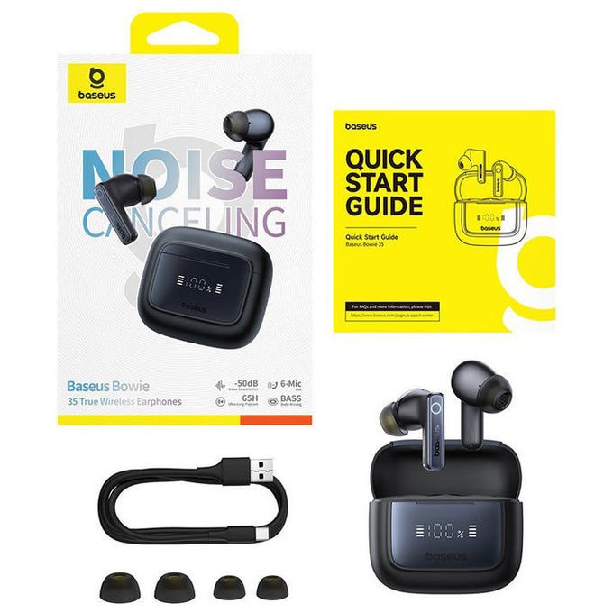 Baseus A00073800123-00 35 True Auricolare Wireless Bluetooth 5.3 con 6 Microfoni e Cancellazione Rumore colore Nero