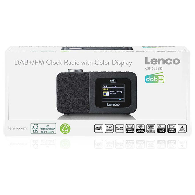 Lenco A005696 CR-625BK Radio Portatile con Sintonizzatore DAB+ FM Display LCD Alimentazione AC 3 W colore Nero