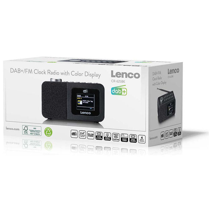 Lenco A005696 CR-625BK Radio Portatile con Sintonizzatore DAB+ FM Display LCD Alimentazione AC 3 W colore Nero