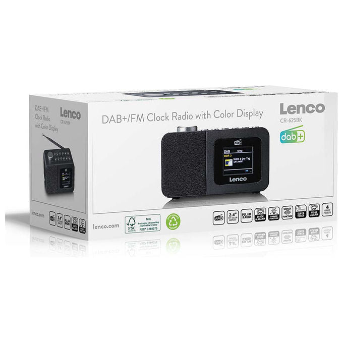 Lenco A005696 CR-625BK Radio Portatile con Sintonizzatore DAB+ FM Display LCD Alimentazione AC 3 W colore Nero
