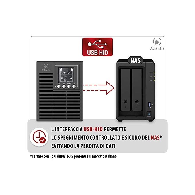 Atlantis A03-OP1002 UPS OnLine Gruppo di Continuita' Server Doppia conversione Onda Sinusoidale Pura 1000VA 900W, Tower, display LCD, USB, seriale RS-232, 4 uscite IEC, porta EPO, slot SNMP, 2x12V-9Ah