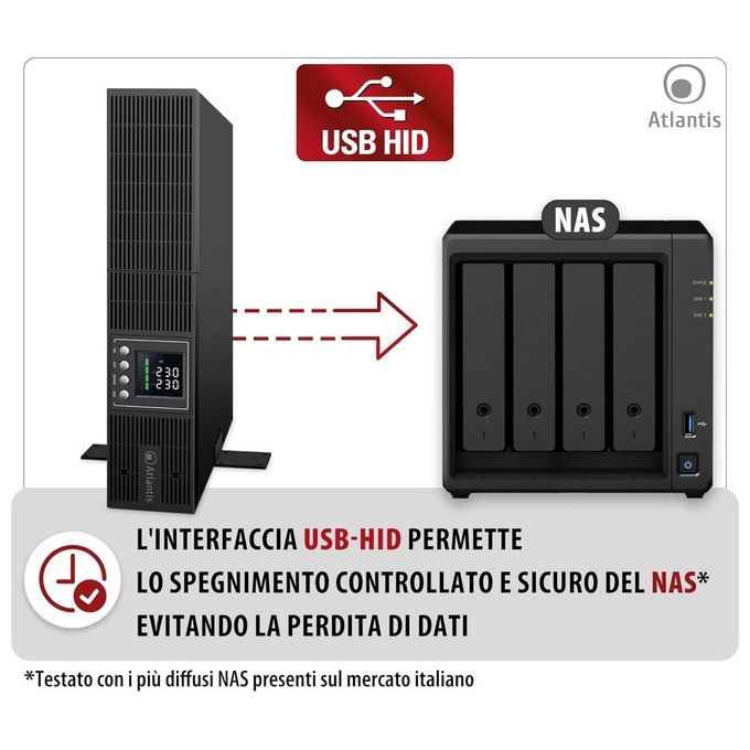 Atlantis A03-OP2002-RC UPS OnLine Gruppo di Continuita' Doppia conversione Onda Sinusoidale Pura 2000VA 1350W, Server Convertibile, display LCD, USB, seriale RS-232, 8 uscite IEC, slot SNMP 3x12V-9Ah