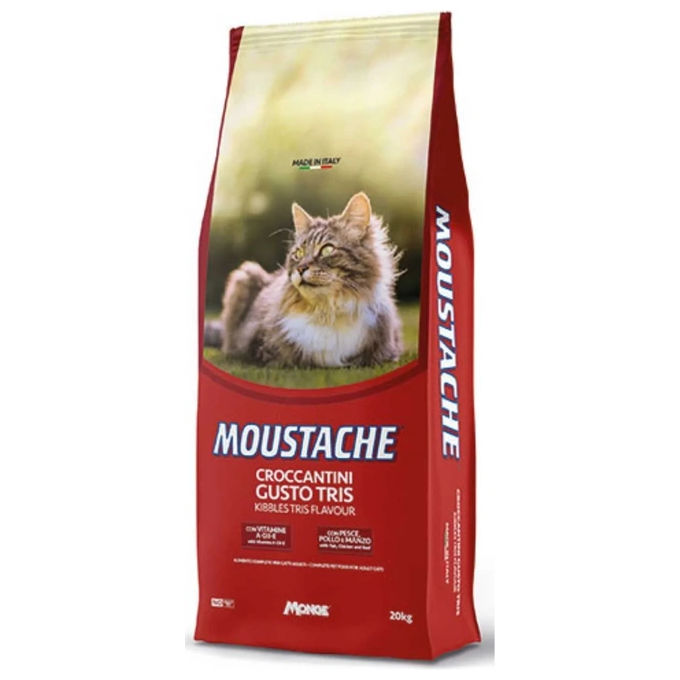 Monge MOUSTACHE Crocchette per Gatto Moustache Gusto Tris con Pesce Pollo e Manzo 20 Kg colore Nero