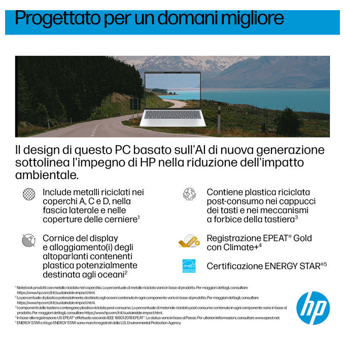 HP D47KTEA OmniBook 7 Aero Laptop Next Gen AI 13-bg1002nl Processore AMD Ryzen AI 7 350 RAM 32 GB SSD 1 TB Schermo 13.3'' 2K 1920 x 1200 Pixel Windows 11 Home colore Argento