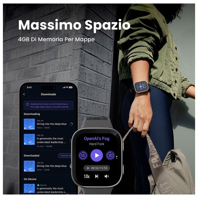 Amazfit A2568 Bip Max Smartwatch AMOLED 2.07'' GPS 4GB Mappe Offline 150+ Sport 5 ATM Autonomia 20 Giorni colore Argento