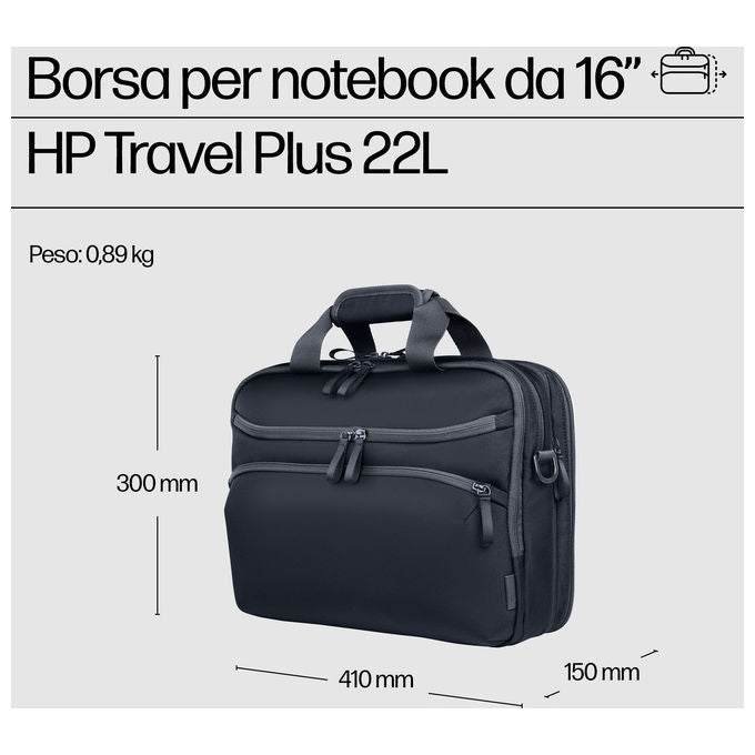 HP A2CE1AA Travel Plus Borsa per Notebook 22L 16.1'' Blu grafite