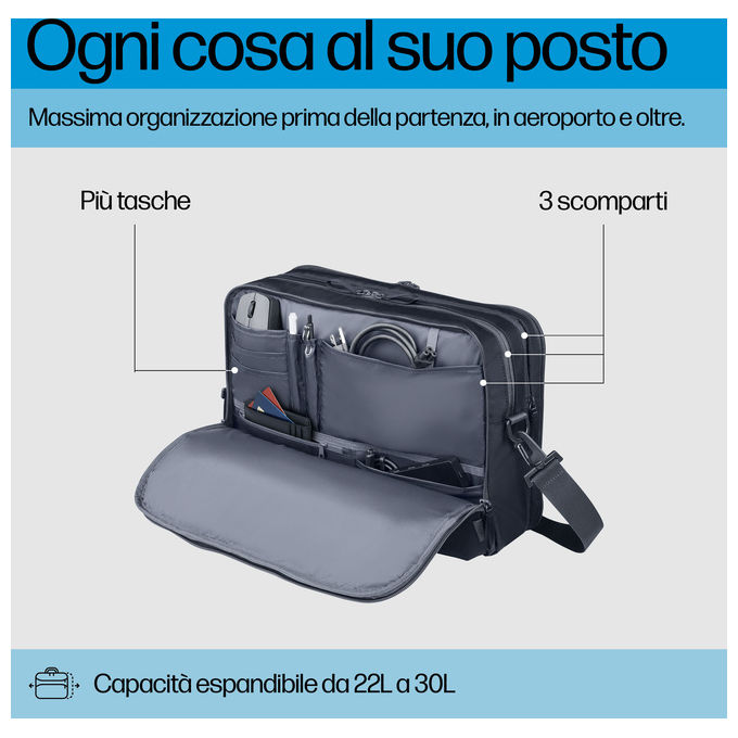 HP A2CE1AA Travel Plus Borsa per Notebook 22L 16.1'' Blu grafite