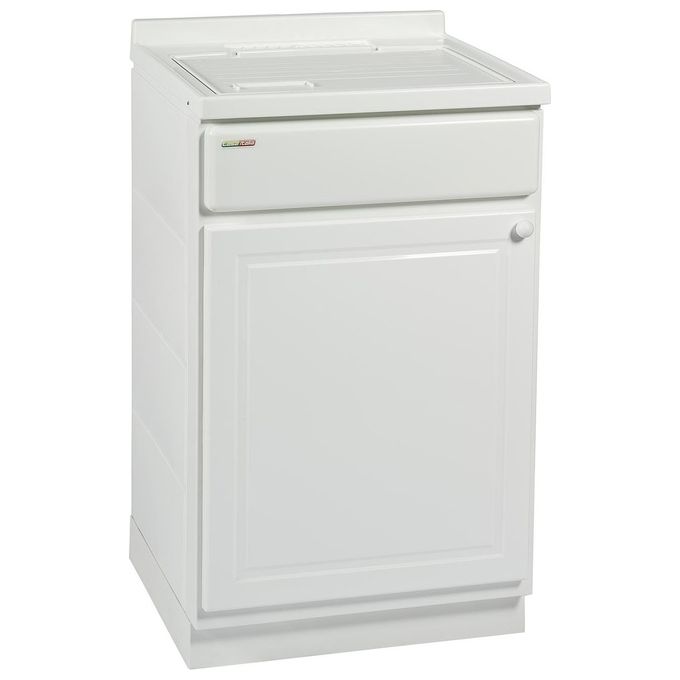 Trioplast 8011307009773 Top Line Mobile Lavatoio in Resina 50x50 cm con Anta Singola Sifone e Cerniere in Acciaio (50x50x87 cm) colore Bianco