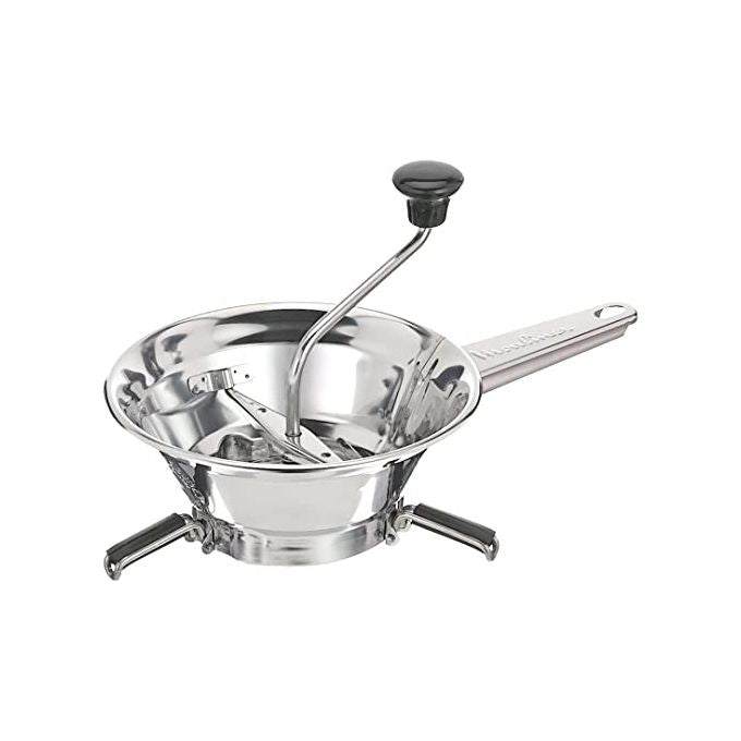 Moulinex A40106 Classic – Passaverdure manuale, 2 dischi in acciaio inox (fino a 19 cm), capacita' variabile secondo contenitore, corpo e dischi in acciaio inox, smontabile e lavabile in lavastoviglie, piedini pieghevoli antiscivolo, appendibile, colore i