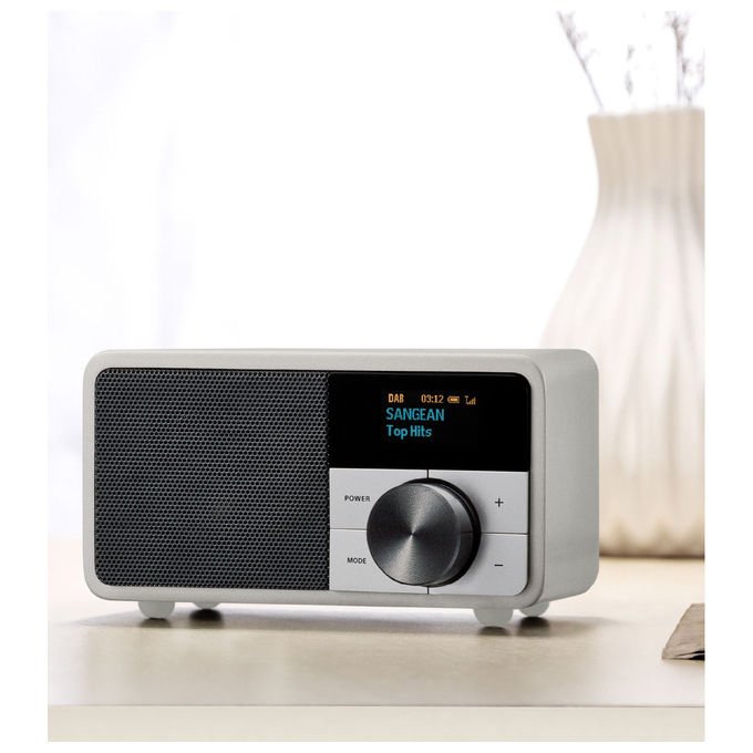 Sangean DDR-7 Serie Mini Radio da Tavolo DAB+ FM Bluetooth Potenza 2 W Batteria 2600 mAh Autonomia 18 ore Materiale Legno colore Argento