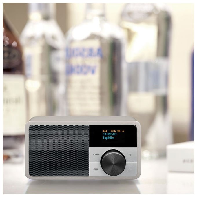 Sangean DDR-7 Serie Mini Radio da Tavolo DAB+ FM Bluetooth Potenza 2 W Batteria 2600 mAh Autonomia 18 ore Materiale Legno colore Argento