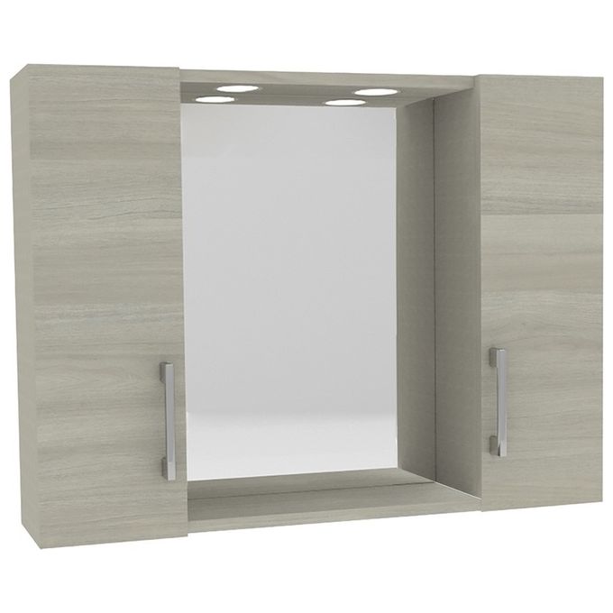 MOBILI SAVINI DUE DOPPIO SPECCHIERA DA BAGNO PENSILE 77x16x57 cm con illuminazione LED rovere grigio