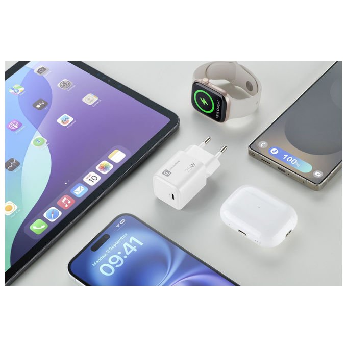 Cellularline, Caricabatterie da Rete 25W, USB-C, Power Delivery, Bianco