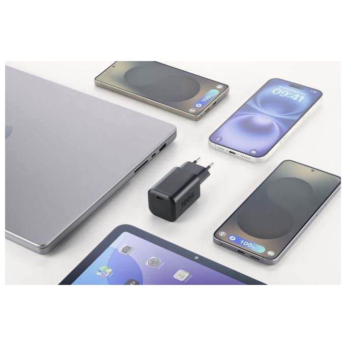 Cellularline ACHUSBCGAN100WLAPK Caricabatterie da rete USB-C GaN+ Power Delivery 100W colore Nero