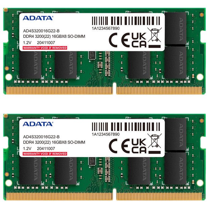 ADATA AD4S32008G22-DTGN Memoria 16 GB 2 x 8 GB DDR4 3200 MHz 260-pin SO-DIMM per Computer portatile colore Nero