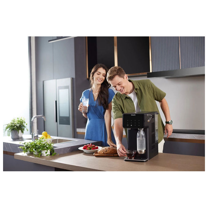 Philips ADD5962BK Stazione dell'acqua 4-in-1 Acqua calda fredda e frizzante Filtro Micro X-Clean compatibile con filtri BRITA colore Nero