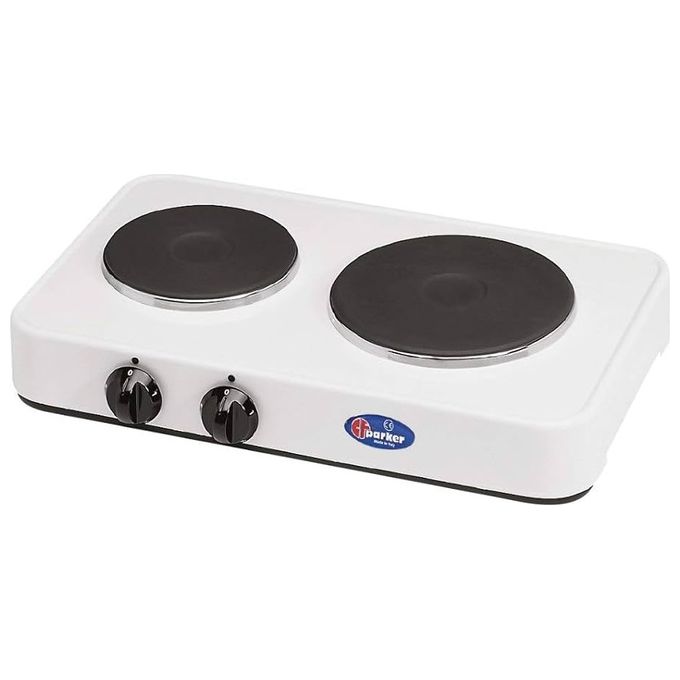 Parker 0685256-BBIRES Fornello Elettrico 2 Piastre 1000-1500 W Ghisa con Regolazione 4 Livelli (48x29x9 cm) colore Bianco