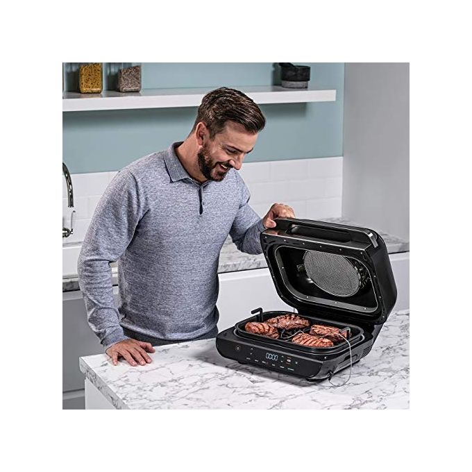 Ninja Foodi AG551EU Max Griglia e Friggitrice ad Aria con Sonda Digitale da Cucina 3.8 Litri 6 Funzioni di Cottura 2460 W Grigio-Argento