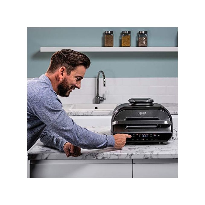 Ninja Foodi AG551EU Max Griglia e Friggitrice ad Aria con Sonda Digitale da Cucina 3.8 Litri 6 Funzioni di Cottura 2460 W Grigio-Argento