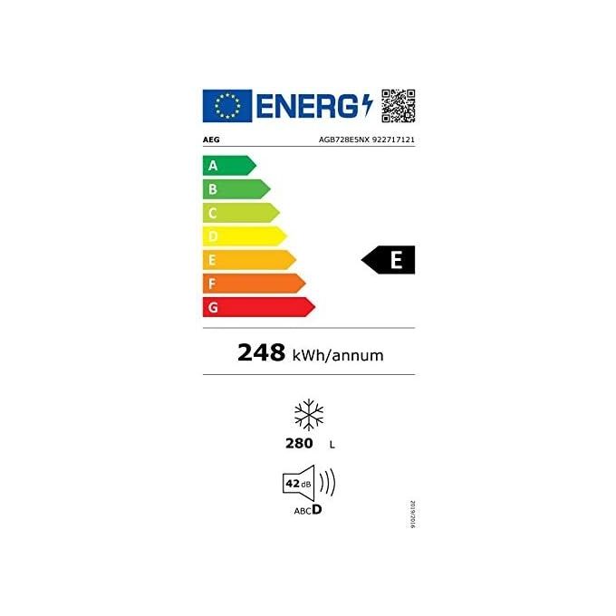 AEG AGB728E5NX Congelatore Verticale Capacita' 280 Litri Classe energetica E NoFrost Display Digitale Illuminazione LED 186 cm Acciaio Inox
