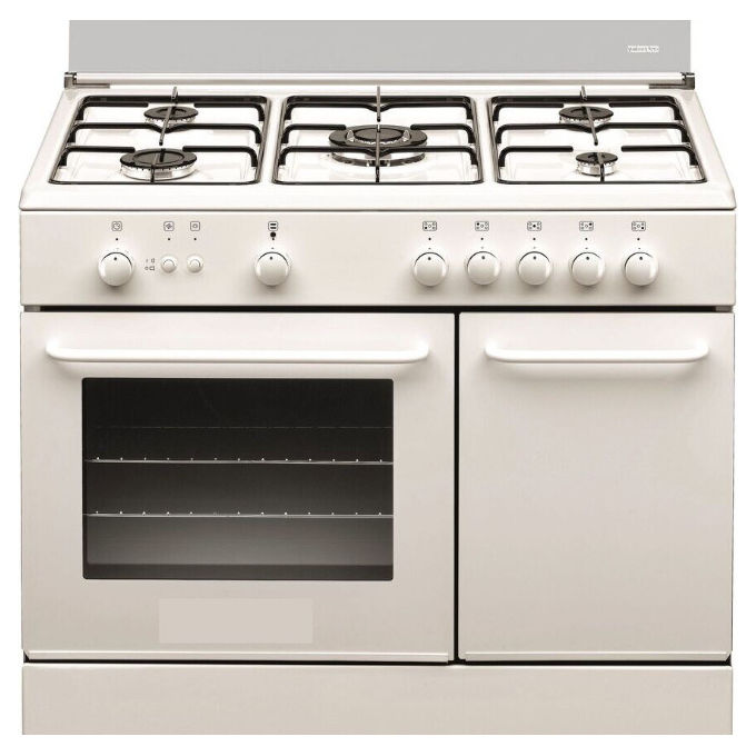 Akai COOK 6090 NV - Cucina a gas con forno a gas, 90 cm, 68 L, Classe A, 5 fuochi, vano portabombola e vano portaoggetti, Bianco