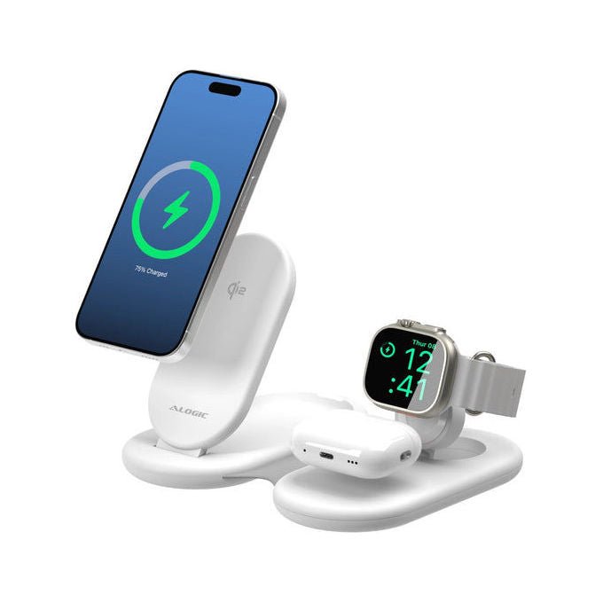Alogic AL31WCPA-WH PackAway Supporto di ricarica wireless 3-in-1 Qi2 Fast Wireless Charging 15 W Cavo USB-C incluso colore Bianco